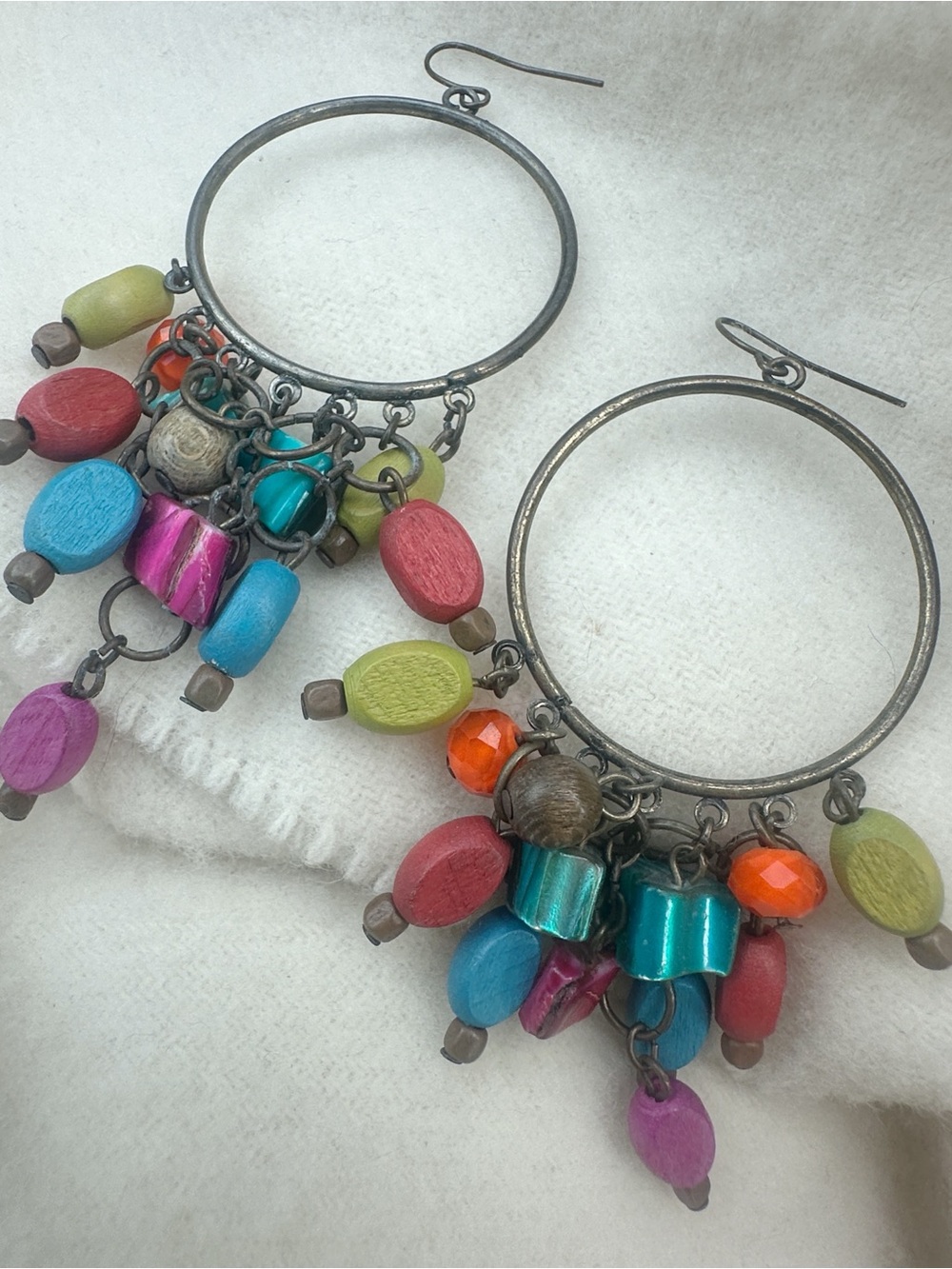 Colorful Natural Beaded Hoop Earrings - Multicolor Statement Jewelry